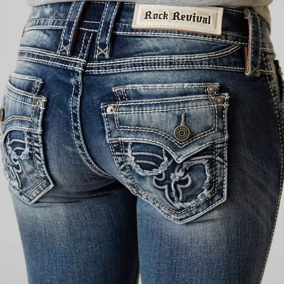 Rock Revival Taye Distressed Straight Jeans - Picture 1 of 13